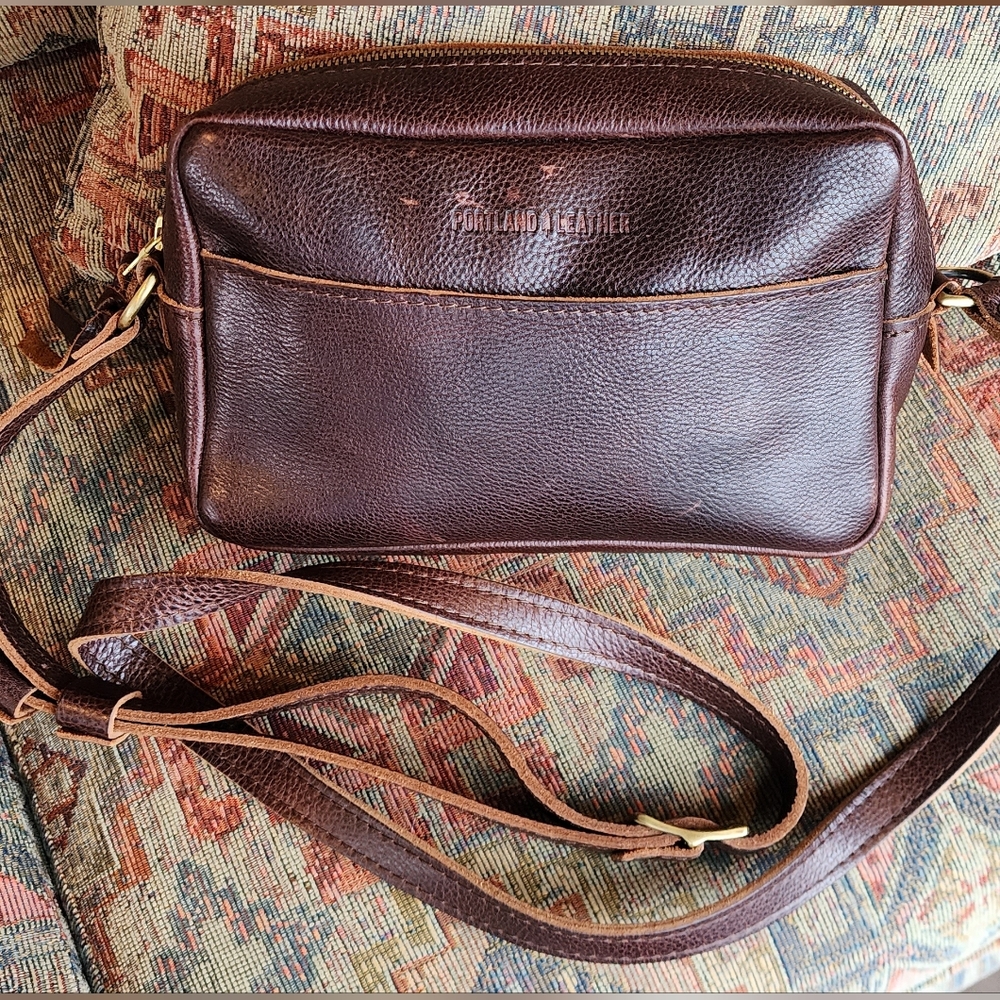 Portland Leather Company "Toaster" Crossbody Purse Brown Leather Bag Coldbrew